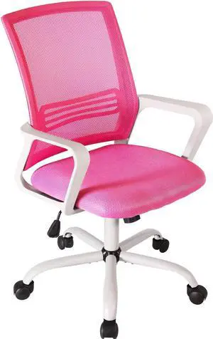 Office Chair, Home Office Desk Chairs, Swivel Desk Chair with Wheels Student Roller Chair for College Study Mesh Task Chair Ergonomic Mid Back for Adults Work, Pink Office Chair, Home Office Desk Chairs, Swivel Desk Chair with Wheels Student Roller Chair for College Study Mesh Task Chair Ergonomic Mid Back for Adults Work, Pink