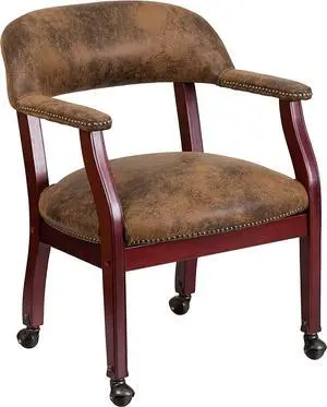 Flash Furniture Sarah Bomber Jacket Brown Luxurious Conference Chair with Accent Nail Trim and Casters