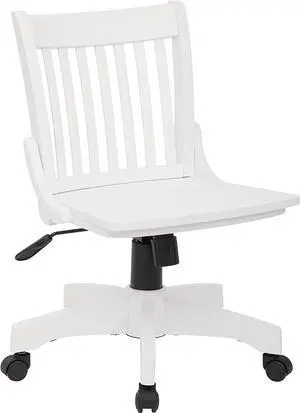 OSP Home Furnishings Deluxe Armless Wood Banker's Desk Chair with Adjustable Height, Locking Tilt, and Heavy Duty Base, White