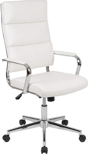 Flash Furniture Hansel High Back White LeatherSoft Contemporary Panel Executive Swivel Office Chair