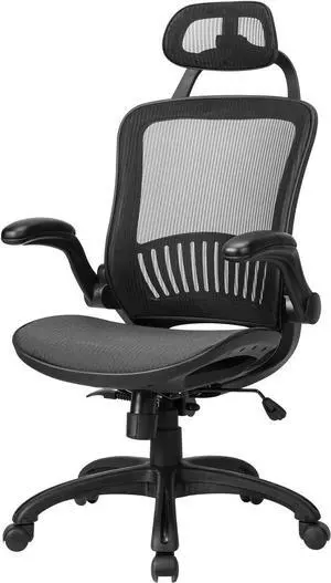 Office Chair Ergonomic Desk Chair Mesh Computer Chair with Lumbar Support Headrest Flip UP Arms Rolling Swivel Adjustable Task Chair for Adults,Black