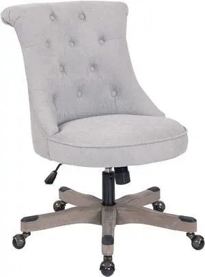 OSP Home Furnishings Hannah Tufted Office Chair with Adjustable Height and Grey Wood Base, Fog Fabric
