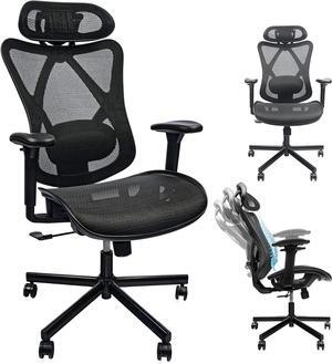Mesh Office Chair,Ergonomic Office Chairs with Wheels,Adjustable Lumbar Support,Armrest,Headrest-Tilt High Back Desk Chair with Mute Wheel for Office, Home, Gaming