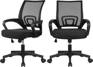 Yaheetech Office Chair Mid Back Swivel Lumbar Support Desk Chair, Height Adjustable Computer Ergonomic Mesh Chair with Armrest Black, 2-Pack, Welcome to consult