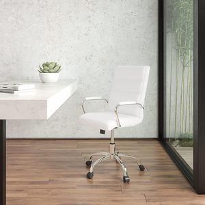 EMMA + OLIVER Mid-Back White LeatherSoft Executive Swivel Office Chair with Chrome Frame/Arms