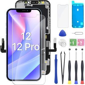 iPhone 12/12 Pro Screen Replacement Kit 6.1'' LCD Display 3D Touch Full HD Digitizer Full Assembly Repair Kits Waterproof Frame Sticker+Screen Tempered Protector