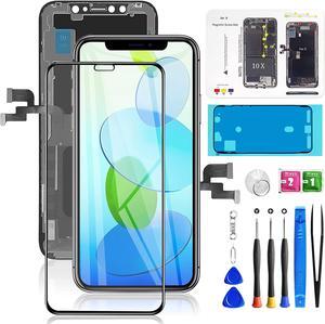 for iPhone X Screen Replacement 5.8 inch, Mobkitfp Front LCD Digitizer Display for iPhone 10/X with 3D Touch & Face ID for A1865,A1901,A1902 with Waterproof Adhesive+Tempered Glass+Repair Tools