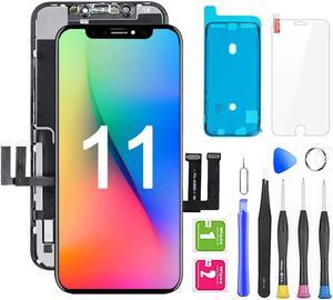 for iPhone 11 Screen Replacement 6.1 inch LCD Display 3D Touch Screen Digitizer Frame with Adhesive, Screen Protector, Repair Tools Compatible with Model A2111, A2223, A2221