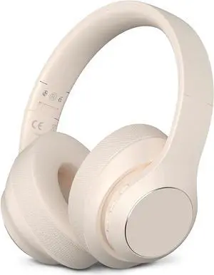 Wireless Bluetooth Headphones Over Ear, 40 Hours Playtime Wireless Light Weight Headset with HiFi Stereo Sound for Travel Work (Beige