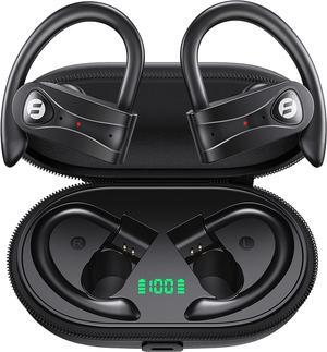 Bluetooth Headphones Noise Canceling 4 Mics Clear Call Stereo Bass Sound 60H Playtime Wireless Charging Case Over Ear Earphones LED Digital Display Headset with Earhooks for Sports Running Workout Gym