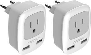 European Travel Plug Adapter 2 Pack International Power Outlet Adaptor with 2 USB Type C Charger from USA to Most of Europe EU Spain Iceland Germany France Italy Israel