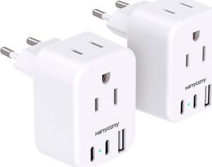 European Travel Plug Adapter for International, Italy Spain Power Adapter, 2 Outlets 2 USB C Ports, Type C Adapter Travel Cruise Essentials for Amercian US to Most Europe France Germany EU, 2 Pack