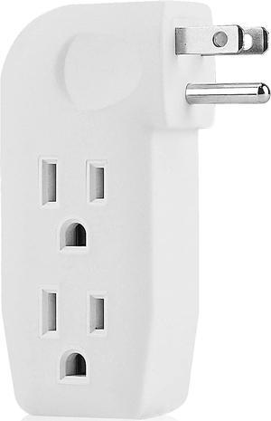 3 Way Outlet Vertical Wall Tap Splitter Adapter with 3 Prong Plug for Behind Furniture Hard Plastic UL Listed 1PK.