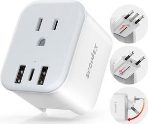 European Travel Plug Adapter - SCOOFEX Foldable Power Plug with 3 USB (1 USB C Port) and 1 AC Outlets Charger for US to Most of Europe - EU France Germany Spain ItalyType C/L
