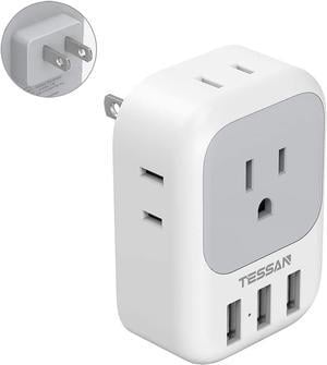 TESSAN US to Japan Plug Adapter 2 Prong to 3 Prong Outlet Adapter with 4 AC Outlets 3 USB Ports Travel Power Plug Adaptor for USA to Japanese Canada Mexico Philippines Peru Type A
