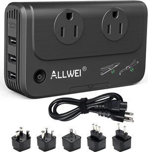ALLWEI Travel Voltage Converter 220V to 110V Power International Travel Adapter for Hair Straightener/Curling Iron, Universal Power Plug Adapter UK, US, AU, EU, IT, India (Black)