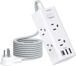 Power Strip Surge Protector - 6 Widely Outlets with 3 USB Ports (1 USB C), 3-Side Outlet Extender Strip with 5 Ft Extension Cord, Flat Plug, Wall Mount, Small Power Strip for Travel Office Dorm Home