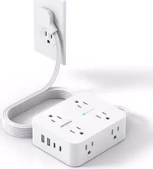 Surge Protector Power Strip Extension Cord with Multiple Outlets 5 Ft Ultra Thin Flat Plug 8 Outlets 4 USB Ports(2USB C) 1080J Outlet Extender for Home Office College Dorm Room Essentials