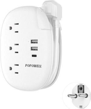 European Travel Plug Adapter with USB C - US to EU Plug Adaptor 3 USB Ports(15.5 W), Type E Europen Power Strip 3 Outlet Adaptors for EU German France Spain Portugal Iceland Greece, 20 in,White