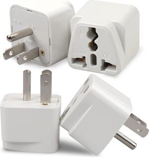 4 Pack Universal Adapter Europe to US Plug Travel Adapters (White)