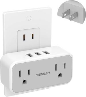 TESSAN 2 Prong to 3 Prong Outlet Adapter US to Japan Plug Adapter with 2 Outlets 3 USB Wall Charger Travel Power Splitter for USA to Japanese Canada Mexico Philippines Peru Type A