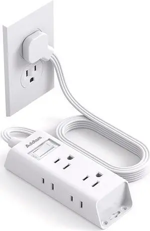 Cruise Essentials - Flat Plug Power Strip 5 ft Ultra Flat Extension Cord with 6 Outlets Extender No Surge Protector for Cruise Ship Travel Dorm Home Office ETL Listed