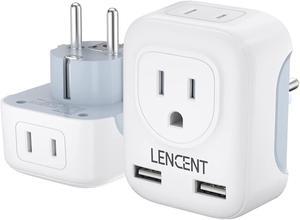European Travel Plug Adapter, LENCENT International Power Adaptor with 2 USB Ports,2 American Outlets- 4 in 1 Type E/F Outlet Adapter,Travel Essentials to Most of Europe EU Spain France Germany