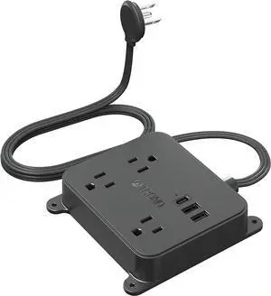 TROND Ultra Thin Flat Extension Cord, Flat Plug Power Strip with 3 USB Charger, 3 AC Outlets Desktop Charging Station, Wall Mount Low Profile Power Strip for Home, Bedroom, Dorm Room Essentials Black