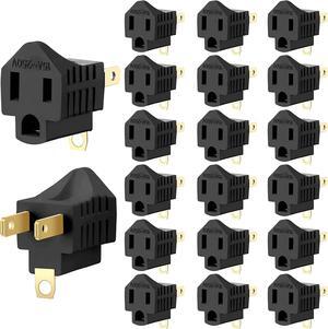 20 Pieces 3 Prong to 2 Prong Adapter Polarized Grounding Converter 3 Prong to 2 Prong Grounding Converter Outlet Adapter Three Prong Adapter Plug for Wall Outlets Plugs Household Appliances (Black)