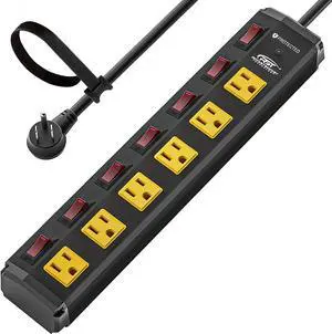 CRST 6 Outlet Heavy Duty Power Strip with Individual Switches, 15A/1875W Moutable Metal Power Strip Surge Protector with Circuit Breaker (1200 Joules), 6 FT 14AWG Extension Cord