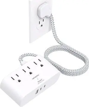 Flat Plug Power Strip 6 Ft, HANYCONY Ultra Thin Flat Extension Cord, 3 Outlets 3 USB Ports(2 USB C) Multi Plug Outlet Extender with No Surge Protector for Cruise Ship, Travel, Dorm Room Essentials