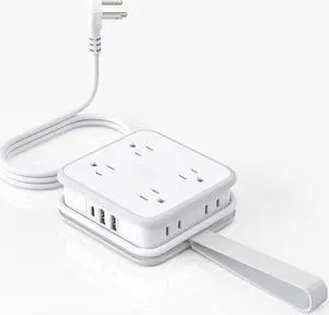 NTONPOWER Flat Plug Power Strip, 8 Outlets and 3 USB (1 USB C), 3 Side Outlet Extender, 5 ft Extension Cord with Multiple Outlets, Wall Mount, Overload Protection, Compact Power Strip for Home Office
