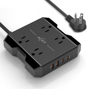 Power Strip with USB Ports, AiJoy 5 ft Extension Cord with 4 Outlets(2.2 in) and 4 USB Ports, 20W USB C Desk Charging Station for Cruise Ship Travel, Office Supplies Desk Accessories