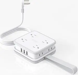 NTONPOWER Flat Plug Power Strip, 5ft Extension Cord with Multiple Outlets, 3 Side Outlet Extender with 8 Widely Outlets and 3 USB Ports, Wall Mount, Overload Protection, Idea for Home, Dorm, Travel