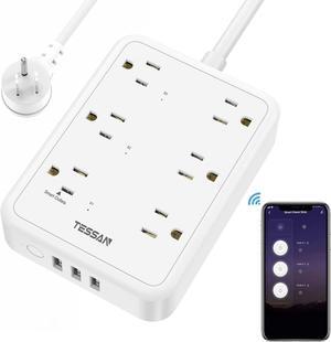 Smart Power Strip, TESSAN WiFi Flat Plug Strip with 3 Smart Outlets and 3 USB Ports, 6 Feet Extension Cord, Wall Mountable Surge Protector, Compatible with Alexa and Google Home, White