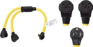 ONETAK NEMA 6-50P to 2 Outlet 6-50R Y Splitter STW 6 AWG 3 Feet 240V 50 Amp 3 Prong Male Plug Female Receptacle Welder EV Charger Dryer RV Power Cord Adapter