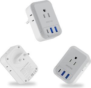 European Travel Plug Adapter, BESTEK International Power Plug Adapter with 4 Outlets 3 USB Charger (1 PD 20W), Type C Plug Adapter Travel Essentials for US to Most of Europe/Italy/France (White3)