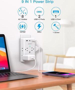 Multi Plug Outlet Extender with USB C Ports, 3 Sided Power Strip with 900J Surge Protector, 8 Outlets Splitter with 3 USB Wall Charger, Wall Adapter Spaced for Home Travel Office Dorm Room, ETL Listed