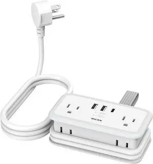 Travel Power Strip, 5FT Wrapped Extension Cord with Multiple Outlets, Surge Protector Power Strip with 6 Outlets, Small Flat Plug Power Strip with USB Ports(1 USB C), Compact for Home Office Hotel