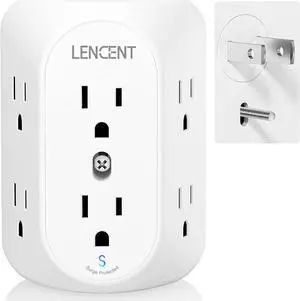 LENCENT 2 Prong Power Strip, 3 to 2 Prong Grounding Outlet Adapter, Polarized Plug, Surge Protector, 3-Sided 6 Outlets Widely Spaced Extender, Mountable Wall tap for Non-Grounded Outlet