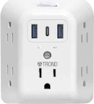 2 Prong Power Strip USB 2 to 3 Prong Outlet Adapter 5 Outlet Splitter with 3 USB Ports(1 USB C) Wall Mount 1440J Surge Protector with ON/OFF Polarized Plug for Non-Grounded Outlet Old House