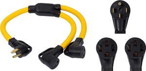 ONETAK NEMA 14-50P to 2 Outlet 14-50R Y Splitter STW 6 AWG 3 Feet 120V/240V 50 Amp 4 Prong Male Plug Female Receptacle Welder Generator Dryer RV Power Cord Adapter