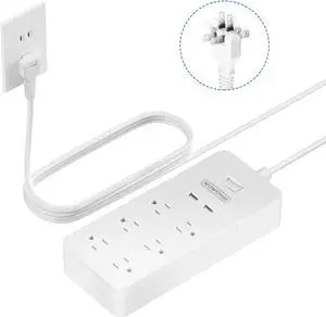 NTONPOWER 2 Prong Power Strip With 10ft Extension Cord, Flat Plug Surge Protector With 6 Outlets 2 USB Ports, 3 Prong Outlet Adapter, Wall Mount for Non-Grounded Plug, Ideal for Old House
