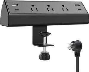 Desk Clamp Power Strip USB C,Desktop Mount Surge Protector,40W Fast Charging Station,2 PD 20W USB C Ports,3 Outlets,6FT Flat Plug,Desk Edge Power Strip for Home,Office,Fit 1.96" Tabletop Edge