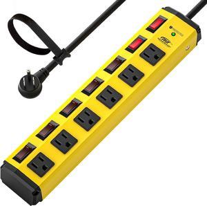 CRST 6-Outlet Heavy Duty Metal Power Strip with Individual Switches, 15AMP/1875W Surge Protector Power Strip(1200 Joules) for Home Garage Office Kitchen School, 6FT 14AWG Cord (Yellow)