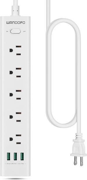 2 Prong Power Strip, 5 FT Extension Cord Surge Protector, 5 Outlets and 3 USB, 13A/1625W, Polarized Two Prong to Three Prong Outlet Adapter Converter, Wall Mount, White
