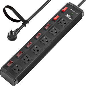 CRST 6 Outlet Metal Power Strip with Individual Switches, Mountable Heavy Duty Power Strip for Garage Workshop, 1200 J Surge Protector Power Strip 15A Circuit Breaker, 6FT Extension Cord 15A/1875W