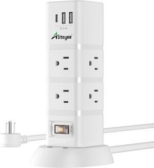 Alitayee Power Strip Tower, Tower Surge Protector Power Strip with 6 AC Outlets and 3 USB ports, Vertical Power Strip with Switch, Flat Plug and 6ft Extension Cord for Home Office Café Shop Dorm 1080J