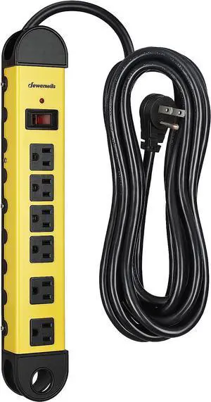 DEWENWILS Metal Power Strip, 6-Outlet Heavy Duty Surge Protector with 15FT Long Cord, 14AWG/3C, 15A Circuit Breaker, 900 Joules, Low Profile Flat Plug, Wall Mountable, UL Listed Yellow
