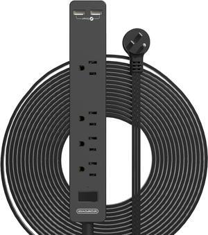 Flat Extension Cord 15 Ft, NTONPOWER Ultra Thin Under Carpet, Rug, Door, Wall Mount Power Strip Plug with 4 Outlets 2 USB, Overload Protection for Indoor Home Office, Black